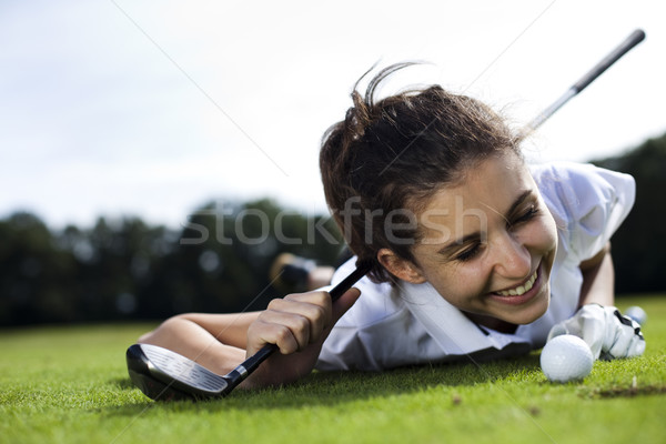 Dziewczyna gry golf trawy lata kobieta Zdjęcia stock © JanPietruszka