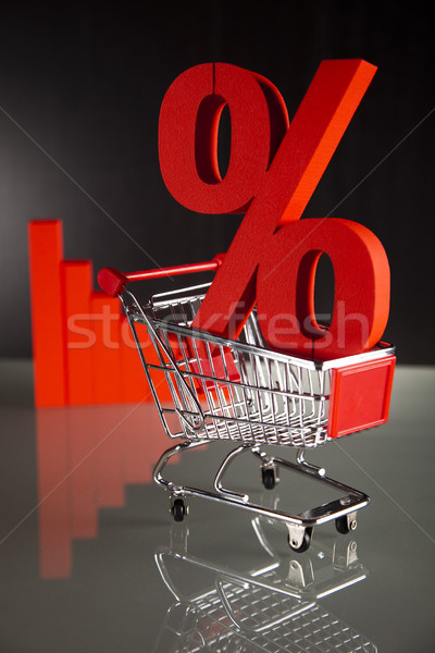 Foto stock: Compras · supermercado · carrito · por · ciento · signo · negocios