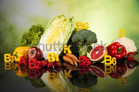 Fitness vitamin concept, fresh fruit and vegetable Stock photo © JanPietruszka