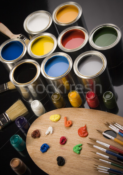 Paint, cans, brush, bright colorful tone concept Stock photo © JanPietruszka