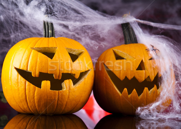  Halloween pumpkin Jack, spider web Stock photo © JanPietruszka
