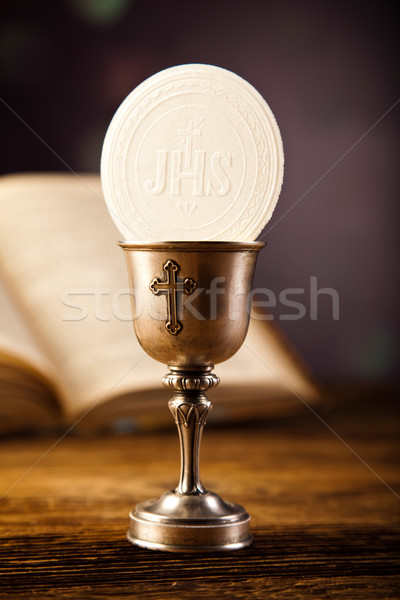 Stock photo: Holy Communion Bread, Wine, bright background, saturated concept