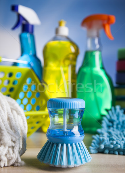Variety of cleaning products, home work colorful theme Stock photo © JanPietruszka