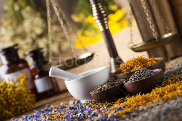Alternatív gyógymód természetes jóvátétel természetes gyógymódok fa asztal természet Stock fotó © JanPietruszka