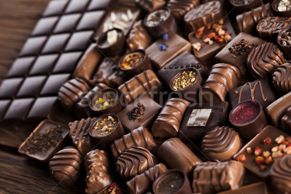 Praline Chocolate on wooden backgroud Stock photo © JanPietruszka