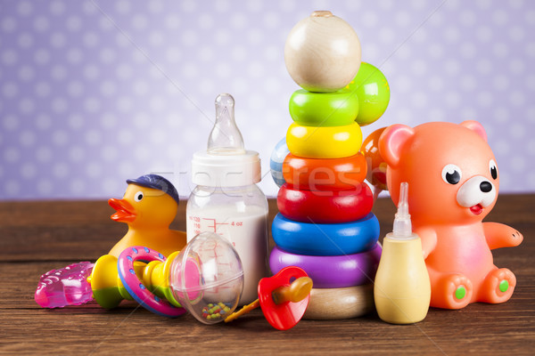 Stuffed baby toys on wooden background Stock photo © JanPietruszka