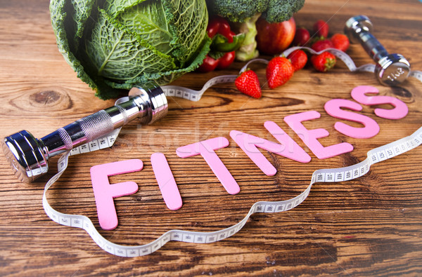 Vitamin and Fitness diet, dumbbell Stock photo © JanPietruszka