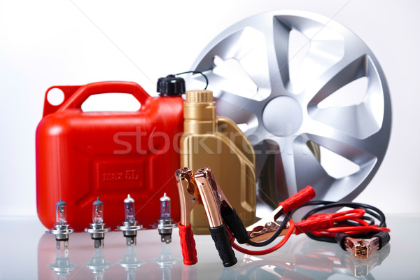 Set of auto parts, car battery on vivid moto concept Stock photo © JanPietruszka