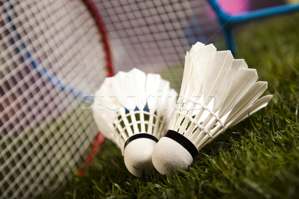 Badminton racket sport voetbal zomer oranje Stockfoto © JanPietruszka