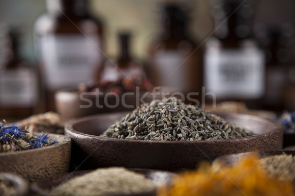 Herbal medicine on wooden desk background Stock photo © JanPietruszka