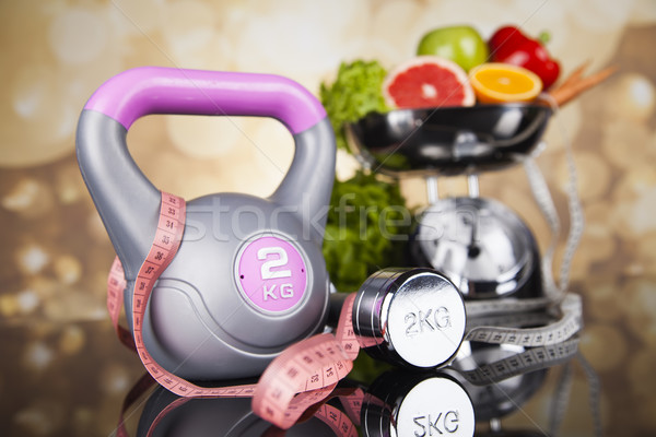 Sport diéta kalória mérőszalag fitnessz súlyzók Stock fotó © JanPietruszka