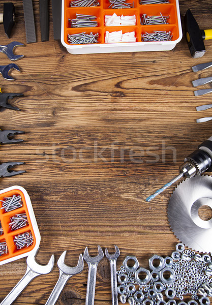 Set of different tools on wooden background Stock photo © JanPietruszka