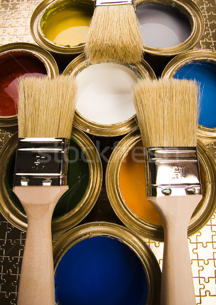 Paint, cans, brush, bright colorful tone concept Stock photo © JanPietruszka