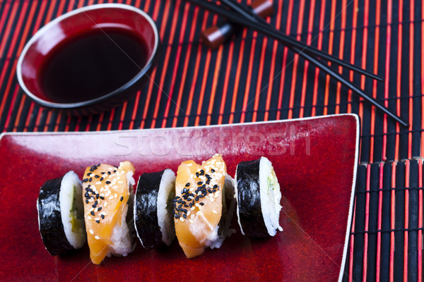 Tradizionale cibo giapponese sushi pesce tavola bambù Foto d'archivio © JanPietruszka