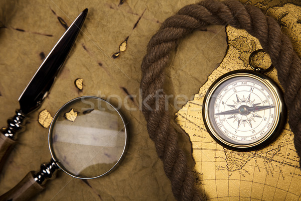 Stock foto: Kompass · Altpapier · Papier · Karte · Hintergrund · Reise