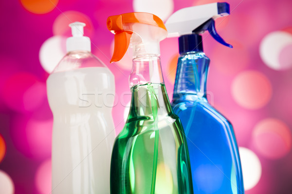 Zestaw produktów czyszczących domu pracy kolorowy grupy Zdjęcia stock © JanPietruszka