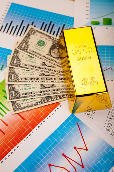 Stockfoto: Goud · bars · munten · financiële · geld · metaal