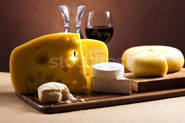 Red wine and cheese, saturated ambient rural theme Stock photo © JanPietruszka