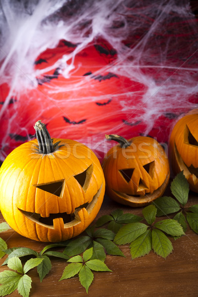 Tela de arana calabaza de halloween ojos fondo naranja espacio Foto stock © JanPietruszka