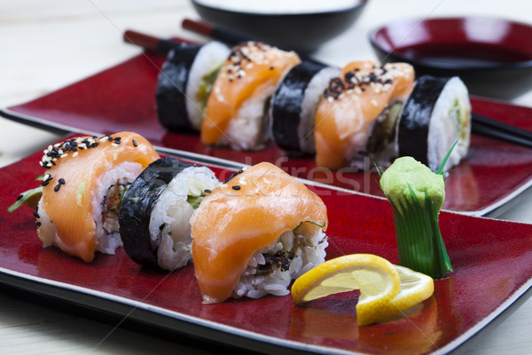 Sushis cuisine orientale coloré poissons table bambou [[stock_photo]] © JanPietruszka