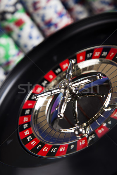 Póker zsetonok számítógépes játékok kaszinó rulett jókedv fekete Stock fotó © JanPietruszka