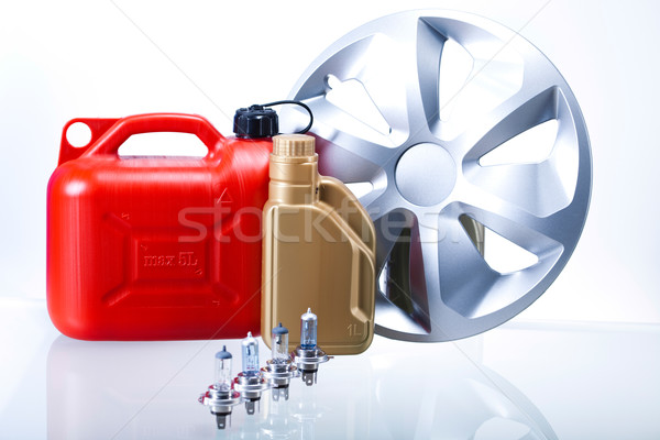 Set of auto parts, car battery on vivid moto concept Stock photo © JanPietruszka
