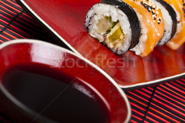 Sushi gustoso tradizionale cibo giapponese pesce tavola Foto d'archivio © JanPietruszka