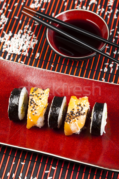 Stock photo: Japanese mix sushi, oriental cuisine colorful theme
