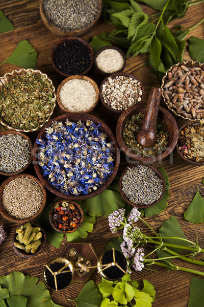 Természetes gyógyszer fa asztal természetes gyógymódok természet szépség Stock fotó © JanPietruszka