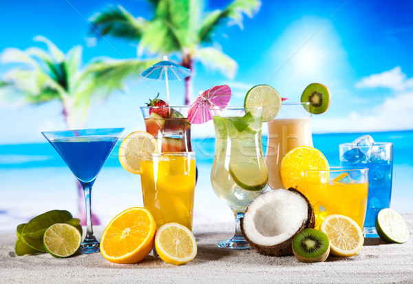 Stock photo: Alcohol drinks set with fruits