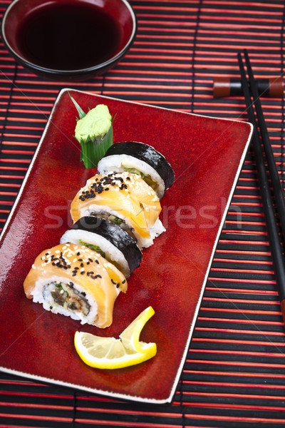Szusi ízletes hagyományos japán étel hal asztal Stock fotó © JanPietruszka