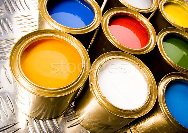 Stock photo: Paint, cans, brush, bright colorful tone concept