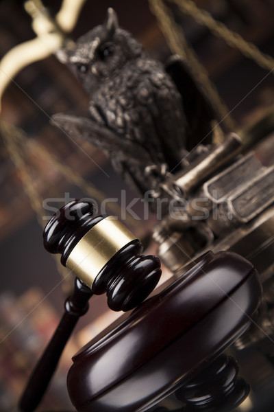 Law books, mallet of the judge, Courtroom background Stock photo © JanPietruszka