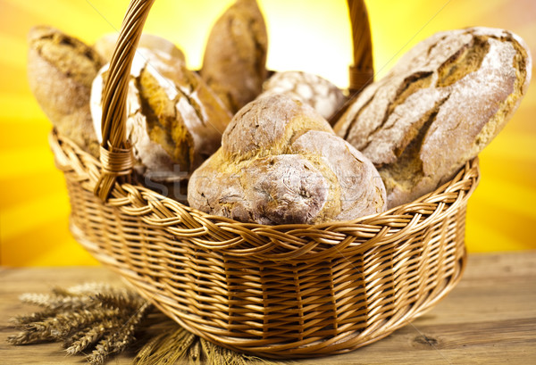 Baked bread in basket, natural colorful tone Stock photo © JanPietruszka