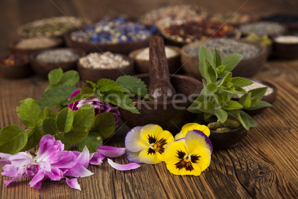 Natural medicine, wooden table background Stock photo © JanPietruszka