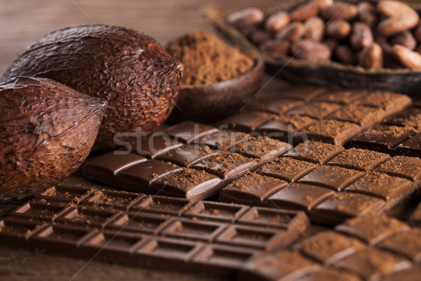 Stockfoto: Donkere · eigengemaakt · chocolade · bars · peul · houten