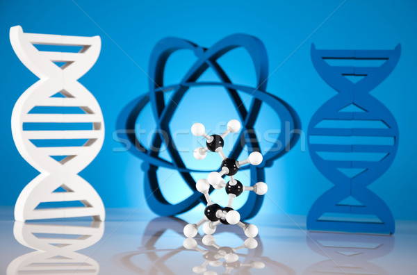 [[stock_photo]]: Atome · molécules · modèle · laboratoire · verrerie · eau