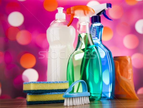 Produktów czyszczących domu pracy kolorowy grupy butelki Zdjęcia stock © JanPietruszka