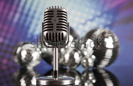 Microphone, vinyl record and Disco Balls, music saturated concept Stock photo © JanPietruszka