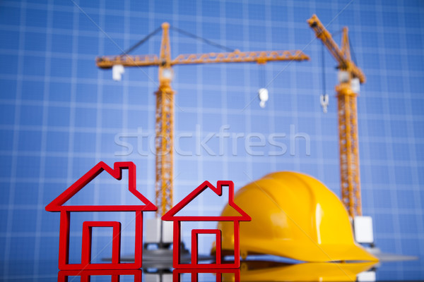 építkezés terv állvány citromsárga sisak épületek Stock fotó © JanPietruszka
