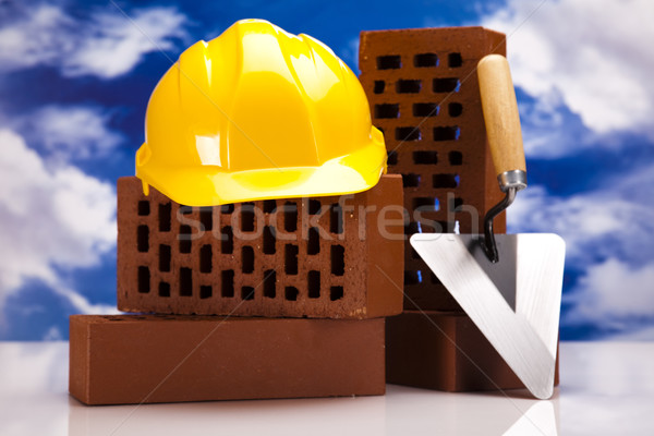 Brick, trowel tool and Construction background Stock photo © JanPietruszka