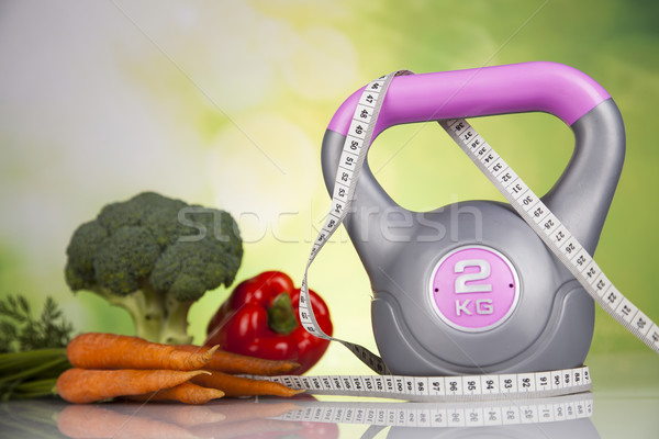 Sport Ernährung Kalorien Maßband Fitness Hanteln Stock foto © JanPietruszka