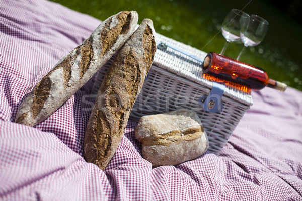 Cesta de picnic verde césped primavera hierba manzana Foto stock © JanPietruszka