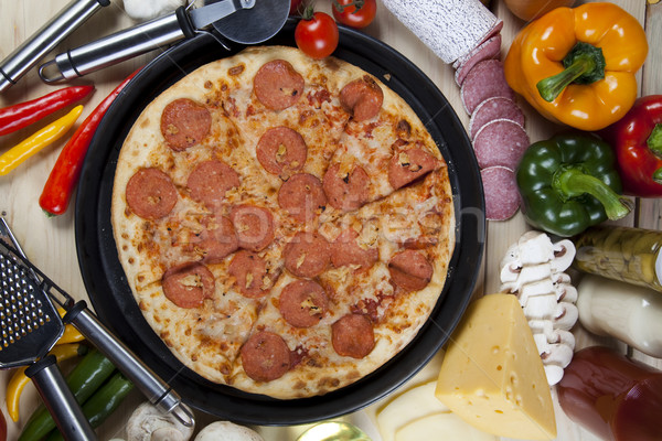 Foto stock: Pizza · panela · saboroso · naturalismo · comida · folha