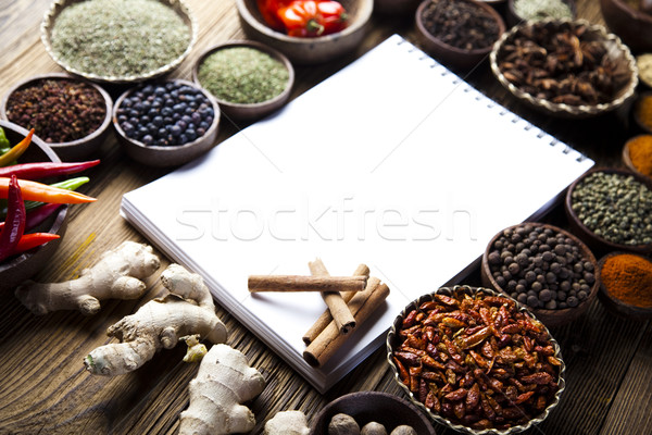 Szakácskönyv különböző fűszer konyha élénk levél Stock fotó © JanPietruszka
