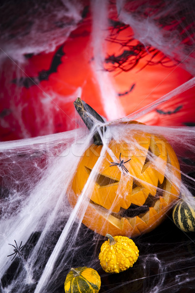 Halloween tök pókháló szemek háttér narancs űr Stock fotó © JanPietruszka