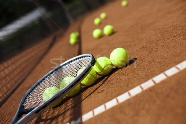 Rakieta tenisowa sąd tle sportowe ziemi Zdjęcia stock © JanPietruszka