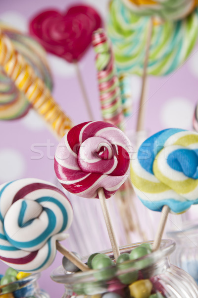 Colorful candies in jars on table on gum balls Stock photo © JanPietruszka