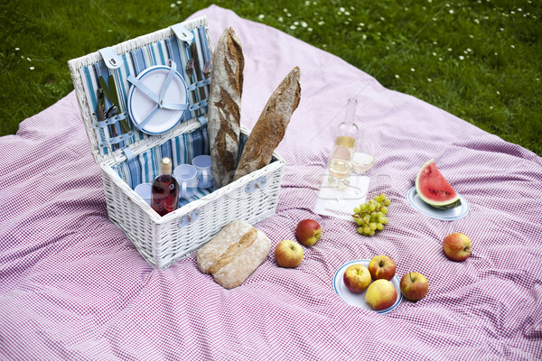 Piknik sepeti yeşil çim bahar çim elma Stok fotoğraf © JanPietruszka