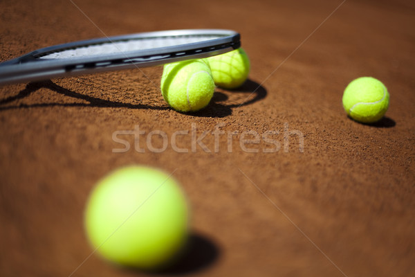 Tennis racket and balls, court Stock photo © JanPietruszka